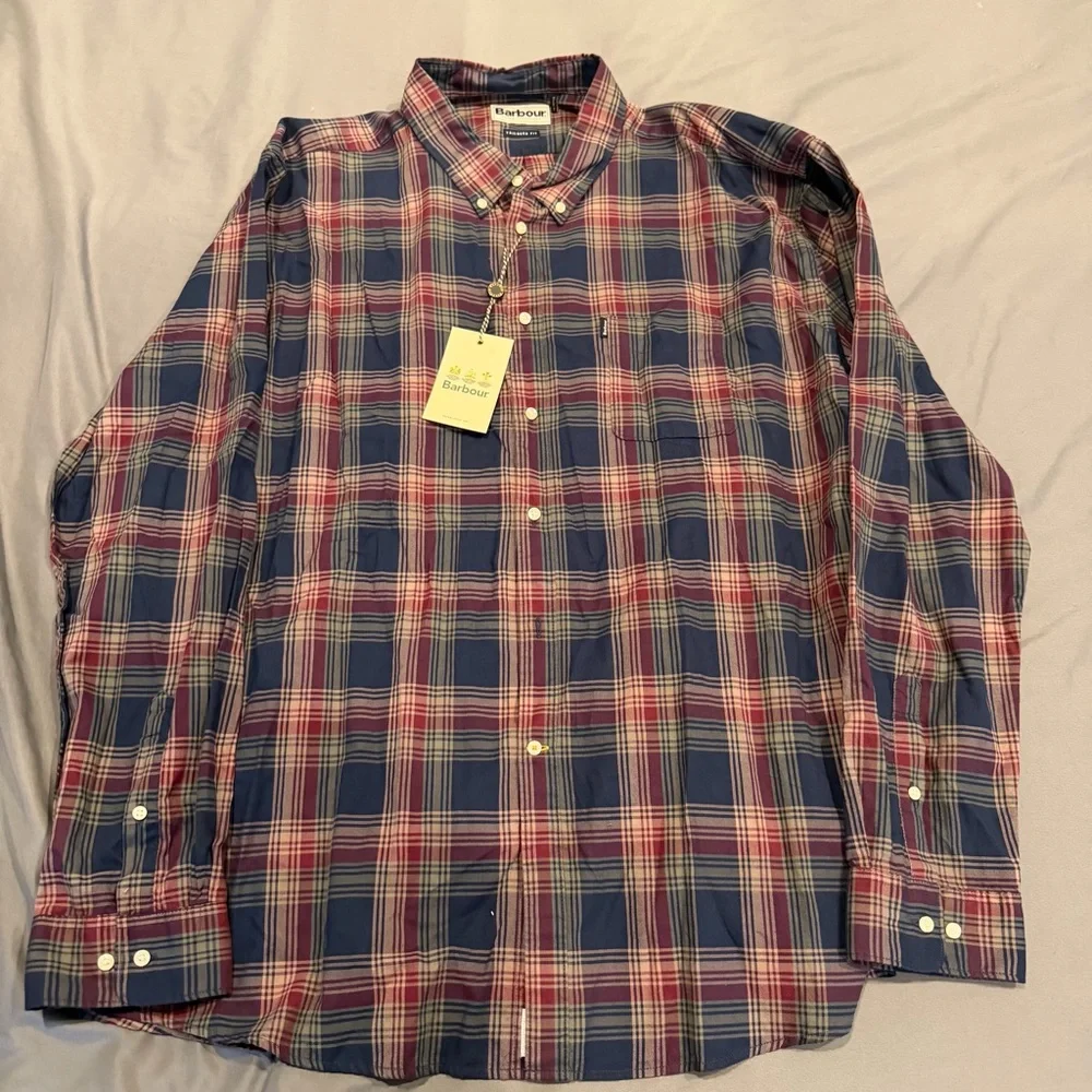 Barbour Men's Navy and‎ Red Check Shirt
